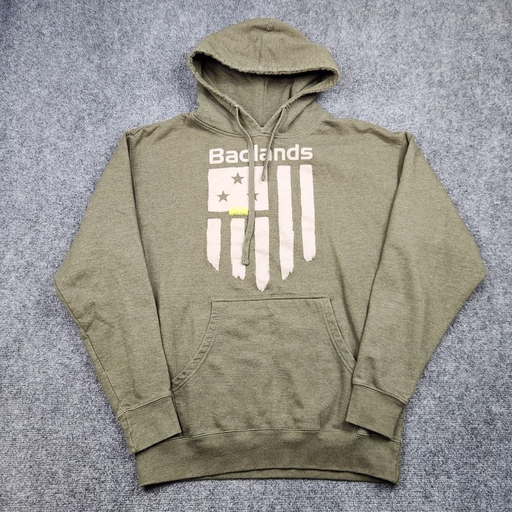 Badlands Hoodie Sweatshirt Mens Large Green USA Flag Graphic Fleece Pullover